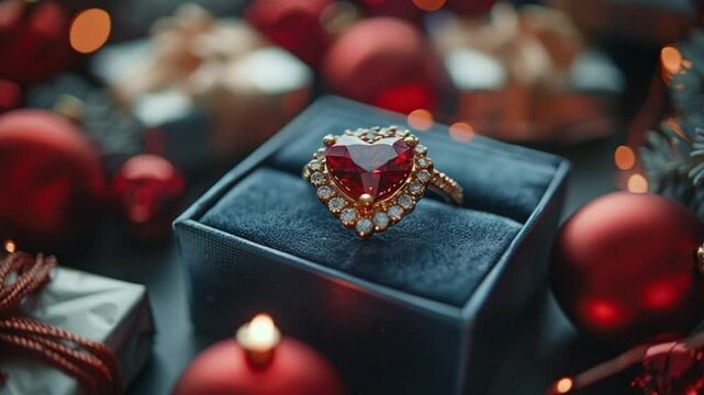 Heart shaped ring on black box lid