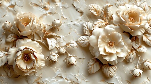 Soft pastel-colored embossed flowers with golden accents creating dreamy luxury ambiance high resolution picture