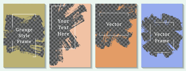 Brush stroke frame social media story post template set. Decorative banner design vector collection. Empty space transparent background. Social media story publication layouts.  Sale poster templates