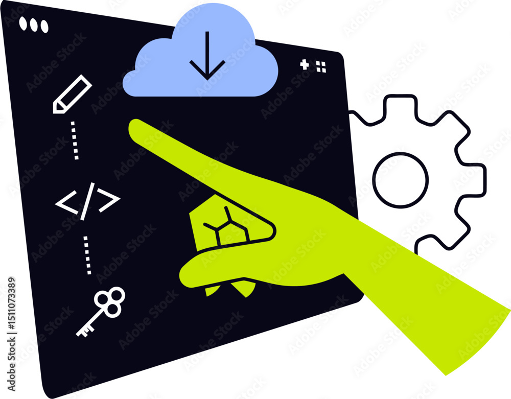 Poster downloading data from cloud computing with hand illustration for website and application dev 100 vec