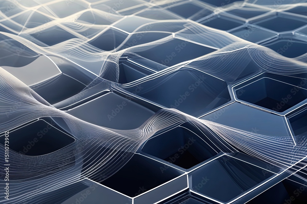 Poster breathtaking hexagonal overlap with flowing digital lines and innovative network design