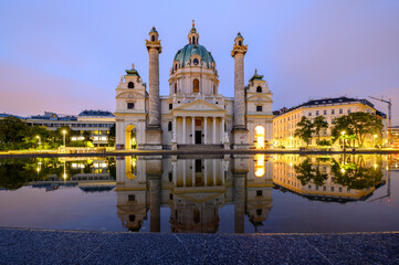 Stunning View of St. Charles Church in Vienna at Sunset
