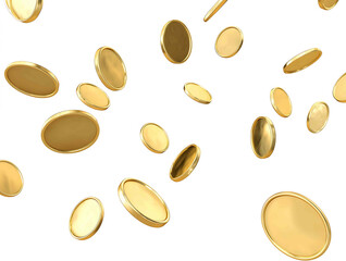 3d cute gold coins floating isolated on white background high resolution