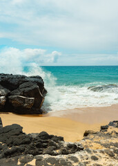 Waves crashing on Kauai beach