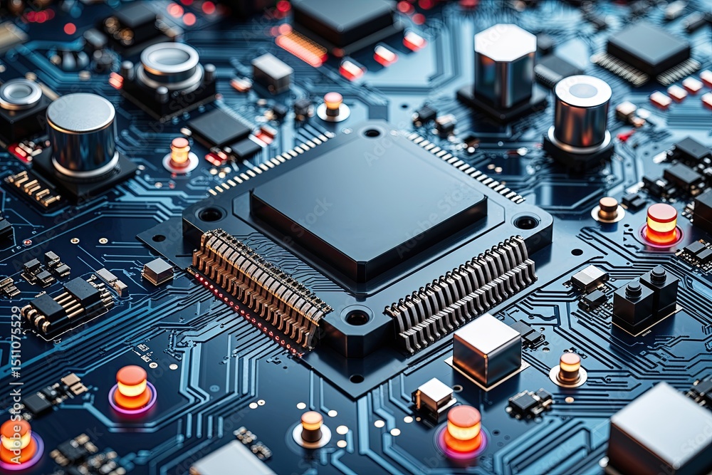 Poster 3d circuit board design with cybernetic technology and abstract patterns