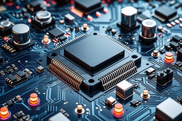 Fototapeta premium 3D Circuit Board Design with Cybernetic Technology and Abstract Patterns