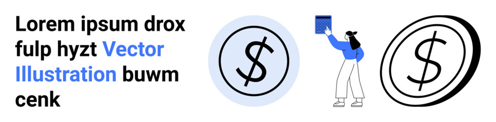 Woman holding chart applauding financial success next to dollar symbols representing wealth, economy, and profit. Ideal for finance, money management, investment, economy, business, banking simple