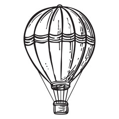 Obraz premium Hot Air Balloon Adventure Vector Silhouette, Hand Drawn Hot Air Balloon with Passengers in Basket Silhouette
