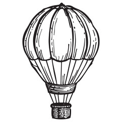 Obraz premium Hot Air Balloon Adventure Vector Silhouette, Hand Drawn Hot Air Balloon with Passengers in Basket Silhouette