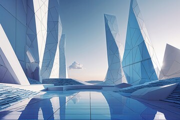 Obraz premium Futuristic Geometric Blueprint Digital Landscape Design with Modern Aesthetic Elements