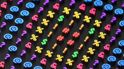 colorful ASCII symbols digital waves 3D illustration can be used in hacker intros and code visualizations. This backdrop fits for programming tutorials, coding, cybersecurity and data analysis