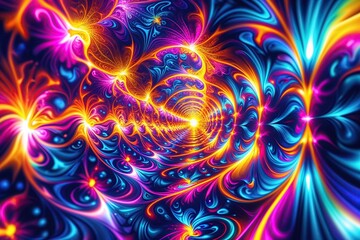 Vibrant Dynamic Digital Art with Fractal Patterns and Visual Energy