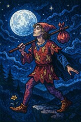 The Fool Tarot Card – Night Sky Version