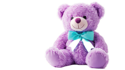 Cute Purple Teddy Bear with Blue Bow for Kids