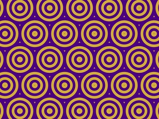 Seamless pattern of concentric circles in gold and purple, creating a rich and elegant geometric design.