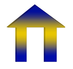 Vibrant 3D Gradient Home Icon: Blue & Yellow Design for Real Estate, Web Marketing & Digital Graphics.