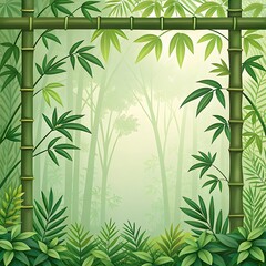 Green bamboo forest vector illustration with natural leaves and tropical branches, a perfect Japanese-inspired design