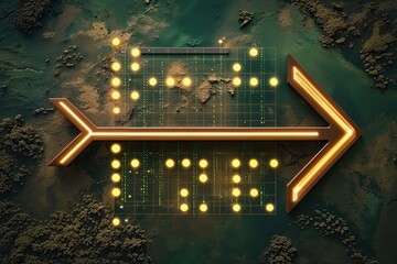 Stylish Brown Arrow Pattern Illuminating Matrix Grid on Natural Background for Eco-Friendly Technology Concept