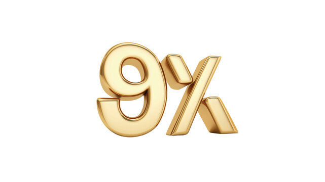 3D Render of Gold 9x - Nine Times Multiplier, Percentage Increase, Growth Concept