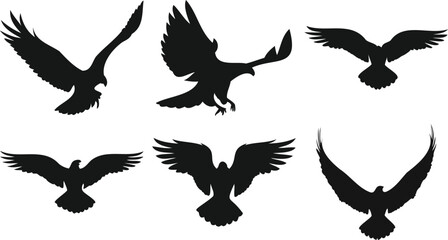 Flying birds of prey silhouettes