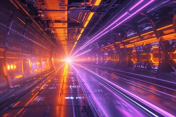 Scenic Technological Vision: Dazzling Abstract Environment in Orange and Lavender Neon Tones with Motion, Velocity, and Radiance