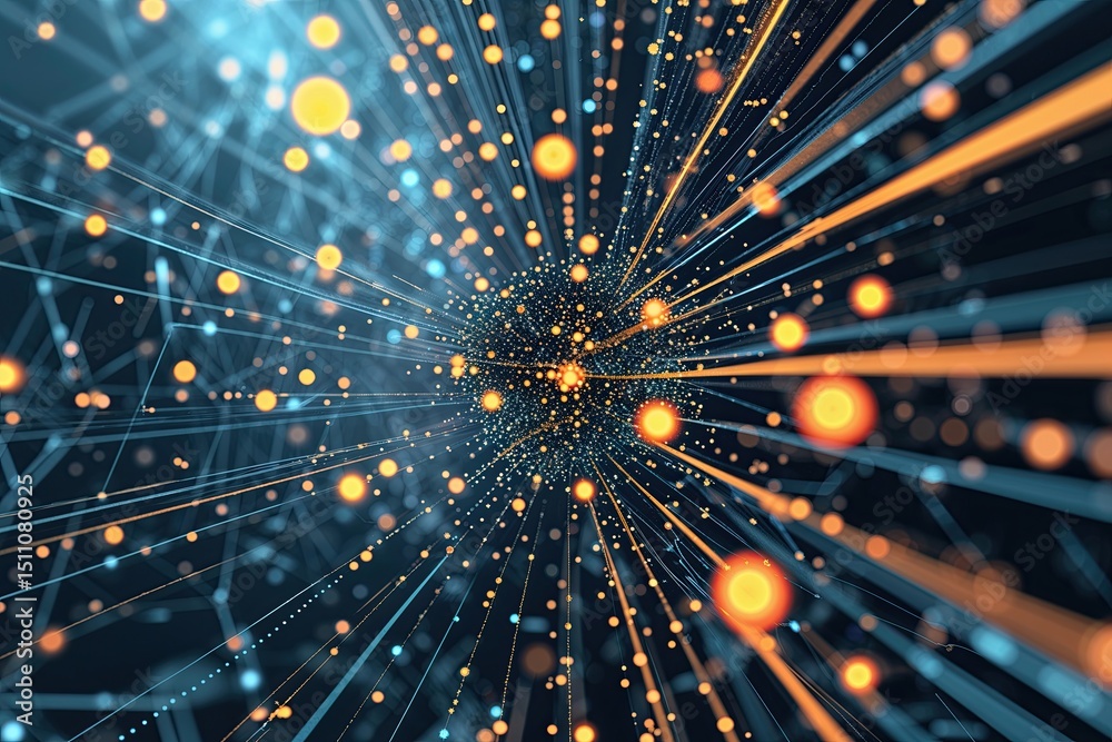 Wall mural abstract technology lines and particles in a digital mesh background