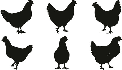 Hen and chicken silhouettes collection