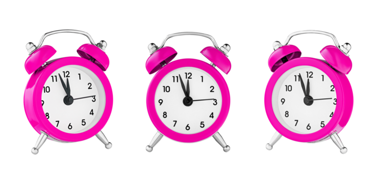 classic watch, pointer clock, Pink color alarm watch on isolated white background close up