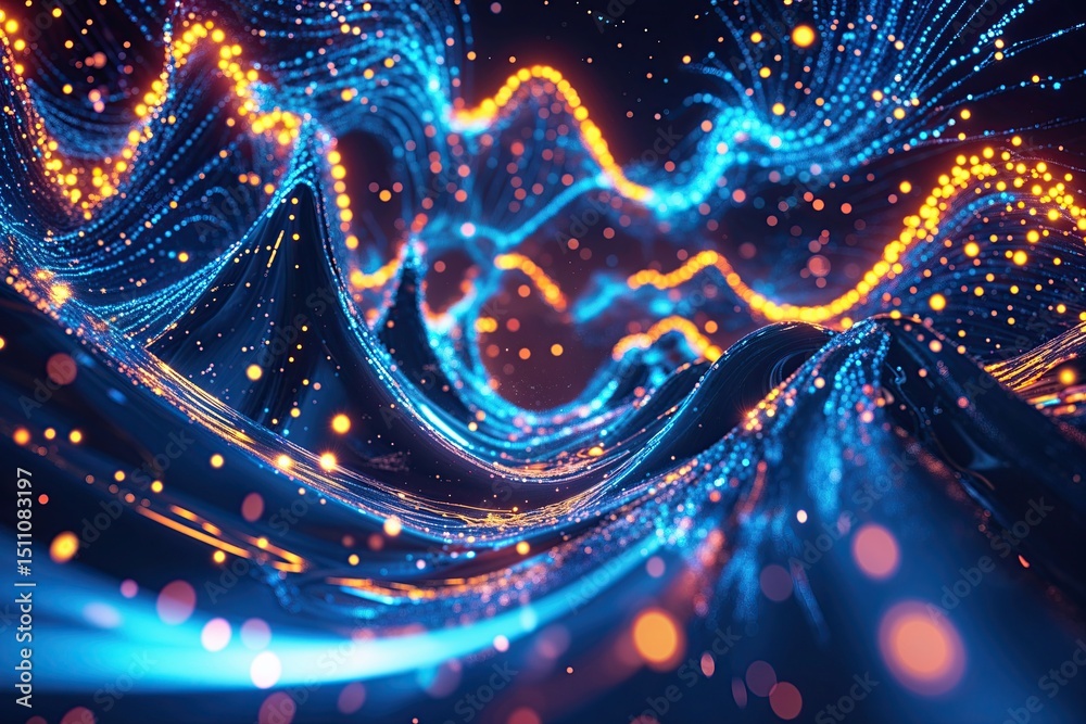 Poster dynamic vibrant digital wave background with motion effects and illuminated particle texture