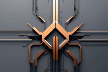 Minimalist Technology Art Design in Gray and Bronze Color Scheme