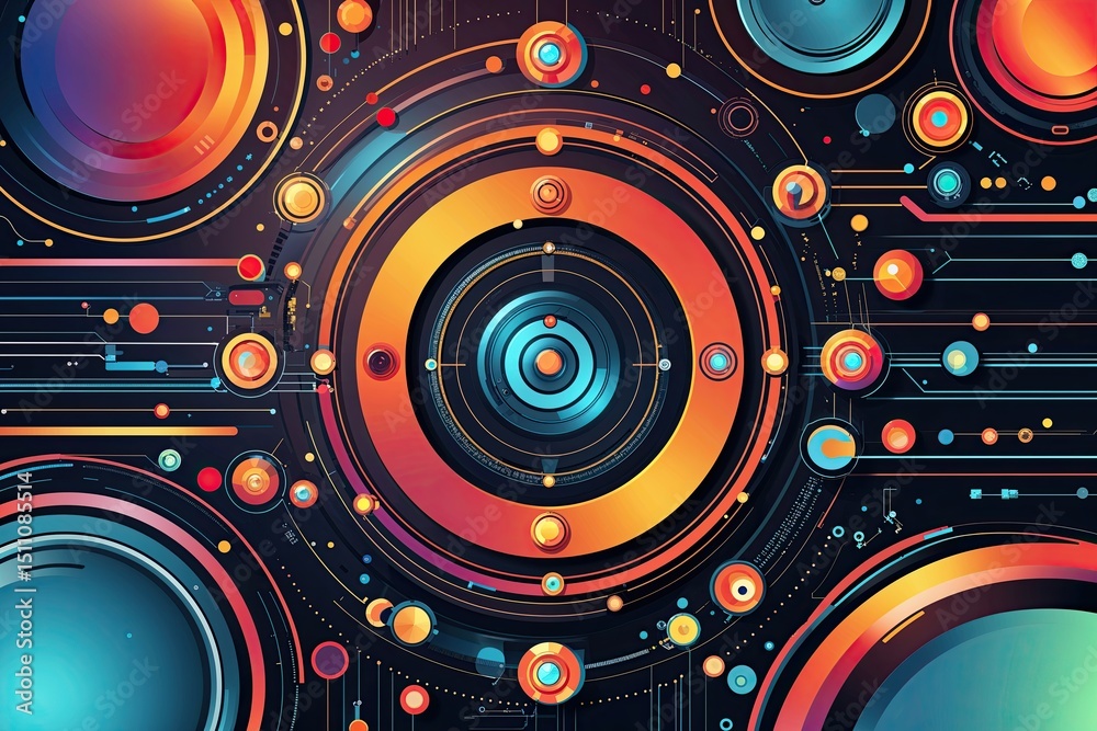 Poster abstract technology background with circular elements and vector design