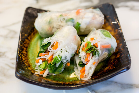 Vegetable spring rolls with chopsticks 