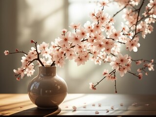 Blooming Cherry Branches in a Glass Vase,  Nature's Beauty