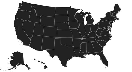 United States Map High-Resolution Black and White Vector Illustration