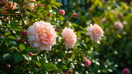 Blooming Japanese Rose Bush in Natural Setting