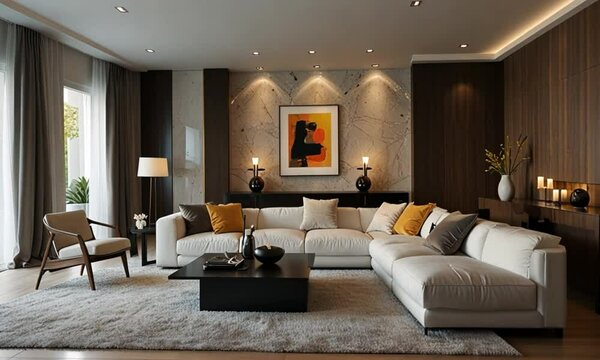 Modern Interior with Sofa Chair and Wall Painting &ndash; 3D Elegant Living Space Scene