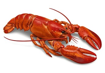 Large Red Lobster with Spread Claws on White Background