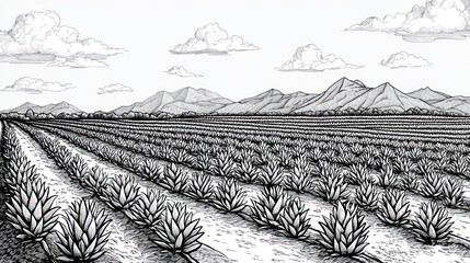 Agave field landscape drawing