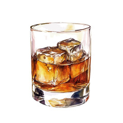 watercolor of Whiskey Glass, vector high quality, isolated on a white background.
