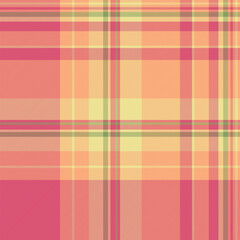 Vibrant plaid pattern in shades of pink, yellow and peach. Versatile background for designs, textiles, or web use. Evokes warmth and comfort.