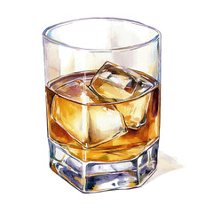 watercolor vector of Whiskey Glass, high quality, isolated on a white background.