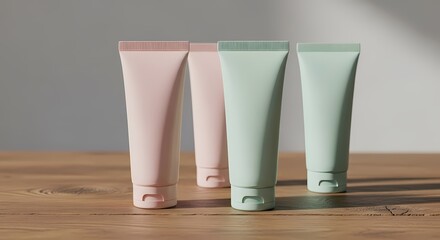 Fototapeta premium Pastel Cosmetic Tubes: Beauty, Wellness, and Sustainable Packaging Mockup