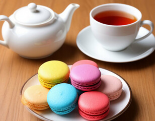 Obraz premium cup of tea and macaroons