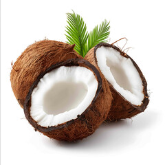 Freshly cut coconut on white transparent background isolated on white background ultrabright