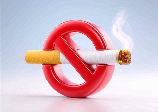 3D cartoon nosmoking sign with a cigarette white background minimalist design ultrahigh definition