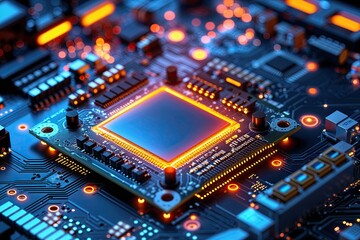 Obraz premium High-tech Circuit Board in a Cyber Environment with Digital Glow