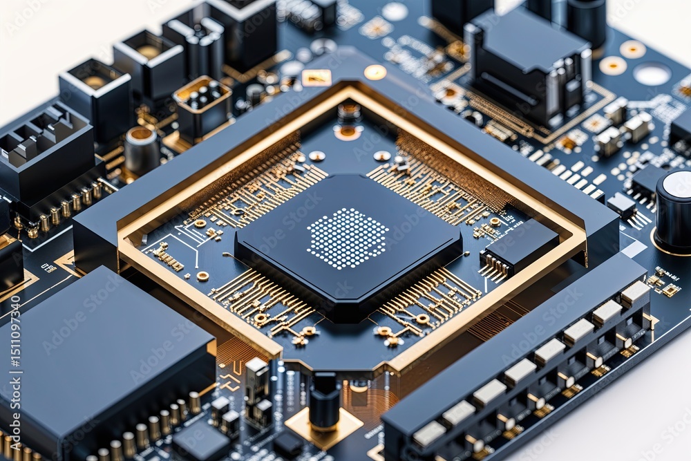 Poster minimalist circuit board design with geometric precision for smart technologies and data visualizati