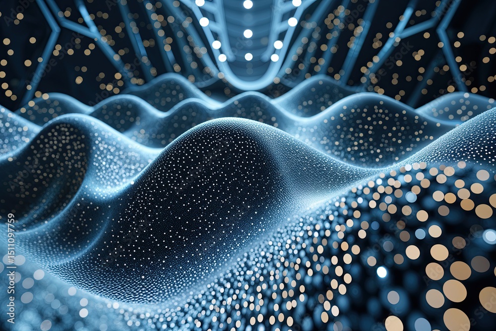Poster futuristic technology background with three dimensional abstract particle wave animation