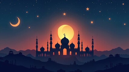 Islamic New Year Muharram Night Mosque Digital Illustration
