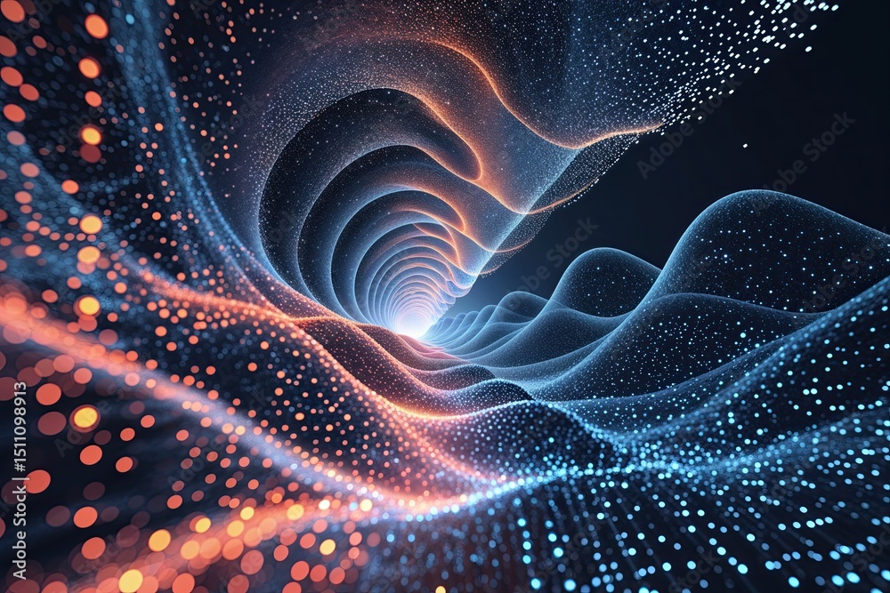 Poster spectral digital cascade of particles and waves: a cutting-edge tech texture background vector